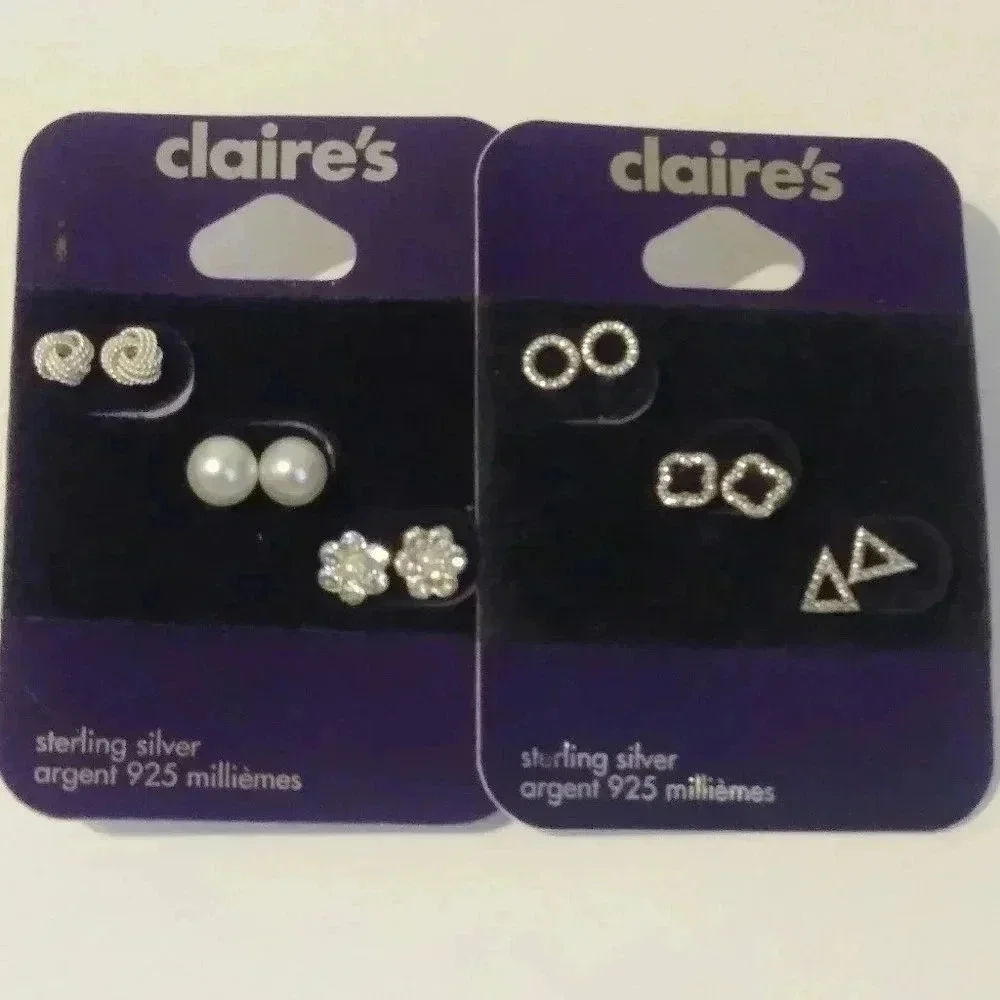 Claire's Lot 6 Sterling‎ Silver Post Earrings NEW
